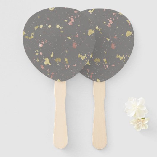 Matte Gold und Rose Gold Flakes Warmes Dunkles Gra Fächer (Vorne und Hinten)