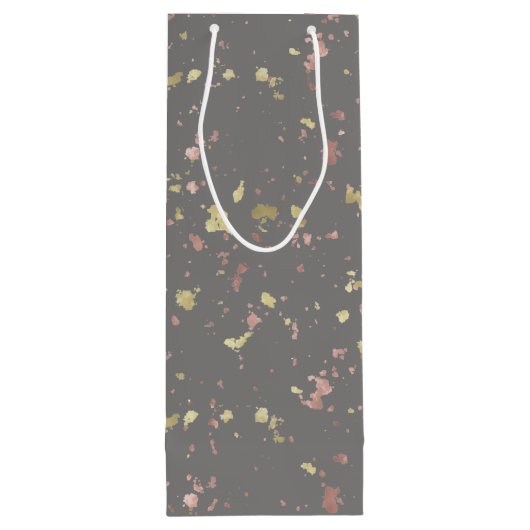 Matte Gold und Rose Gold Flakes Warmes Dunkles Gra Geschenktüte Für Weinflaschen (Rückseite)