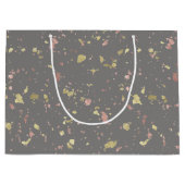 Matte Gold und Rose Gold Flakes Warmes Dunkles Gra Große Geschenktüte (Vorderseite)