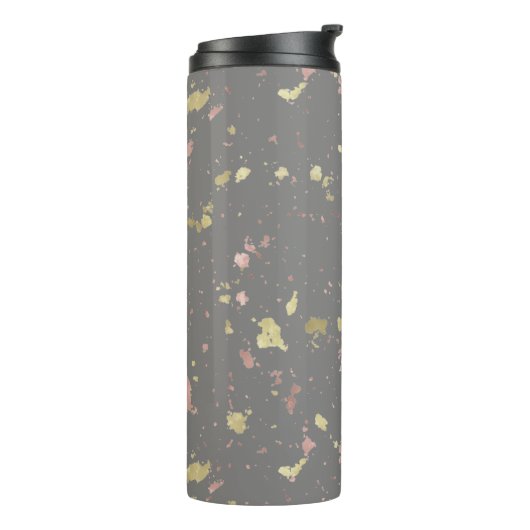 Matte Gold und Rose Gold Flakes Warmes Dunkles Gra Thermosbecher (Nach links gedreht)