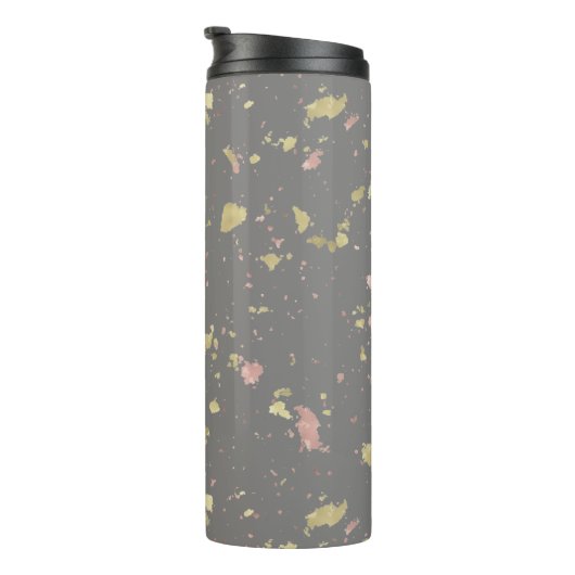 Matte Gold und Rose Gold Flakes Warmes Dunkles Gra Thermosbecher (Nach rechts gedreht)