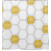 Matte Gold & White Hexagons Moderne Duschvorhang (Vorderseite)