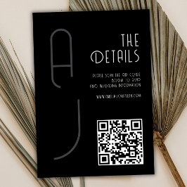  Matte Monogram Minimal Qr Code Wedding Black  Begleitkarte