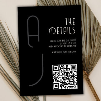  Matte Monogram Minimal Qr Code Wedding Black  Begleitkarte