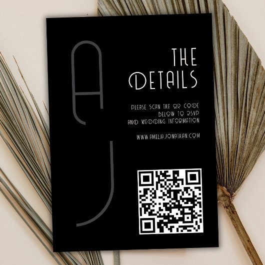  Matte Monogram Minimal Qr Code Wedding Black  Begleitkarte