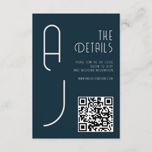 Matte Monogram Minimal Qr Code Wedding Navy Blue Begleitkarte (Vorderseite)