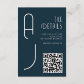 Matte Monogramm Minimal QR-Code Hochzeit Navy Blau Begleitkarte (Vorderseite)