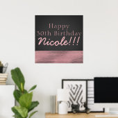 Matte Pink & Gray Modern Glam Sequin Party Banner Poster (Heimbüro)