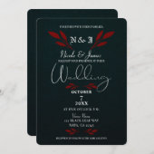 Matte Red Blätter Black Modern Glam Gothic Wedding Einladung (Vorne/Hinten)