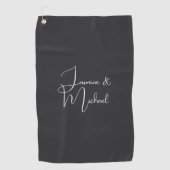 Matte Schwarze Handschrift Namen Hochzeitspaar Golfhandtuch (Vorderseite)