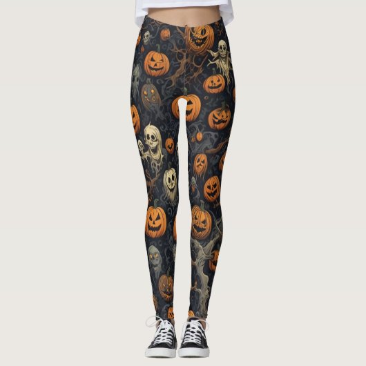 Matte Spooky Pumpkins Ghost Leggings (Vorderseite)