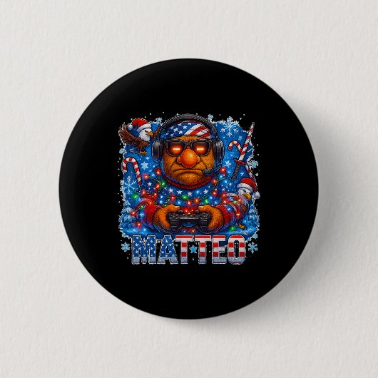 Matteo Meme Italien Brainrot Weihnachten USA-Flagg Button (Vorderseite)
