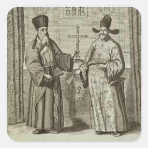 Matteo Ricci (1552-1610) und Paulus Li, von 'Chin Quadratischer Aufkleber