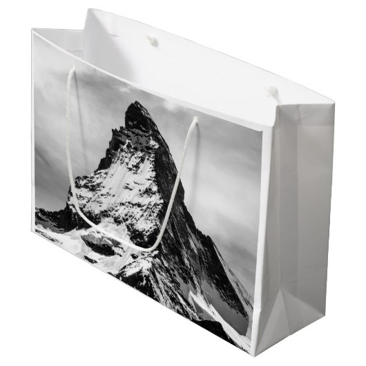 Matterhorn, Alpen Schwarzweiss Große Geschenktüte (Vorderseite Schrägansicht)