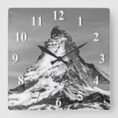 Matterhorn Schwarz-Weiß Quadratische Wanduhr (Vorderseite)