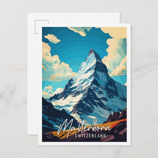 Matterhorn Schweiz Vintage Reise Illustration Postkarte (Vorne/Hinten)