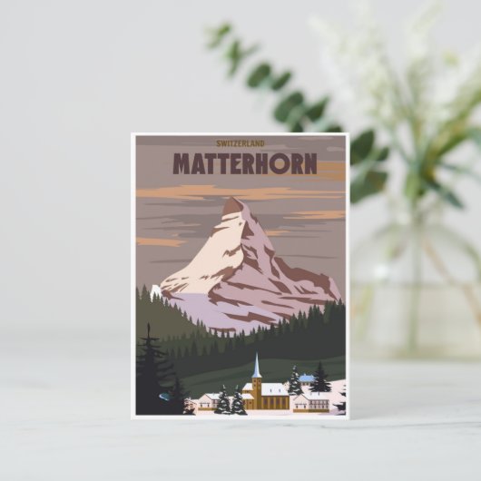 Matterhorn Schweiz Vintager Berggipfel Postkarte (Stehend Vorderseite)