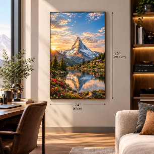Matterhorn Sonnenuntergang Schweiz. Kinematografis Leinwanddruck