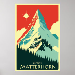 Matterhorn, Zermatt, Schweiz, Skiplakat Poster