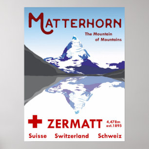 Matterhorn, Zermatt, Schweiz, Skiplakat Poster