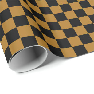 Mattes Gold und schwarzes Karomuster Geschenkpapier