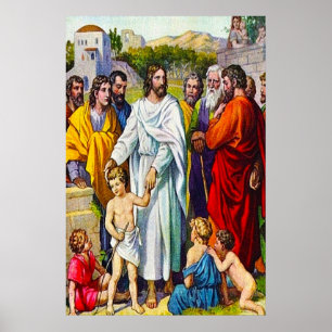Matthäus 19,13-15 Kleine Kinder kommen zu Jesus Poster