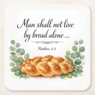 Matthäus 4:4 Challah Brett, messianisch-jüdisches Rechteckiger Pappuntersetzer