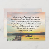 Matthew 11:28-30 Komm zu mir alle, die müde sind Postkarte (Vorne/Hinten)