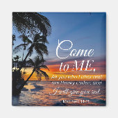 Matthew 11:28 Bibel Verse Palmen Sonnenuntergang Magnet (Vorne)