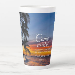 Matthew 11:28 Bibel Verse Palmen Sonnenuntergang Milchtasse