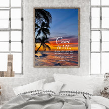 Matthew 11:28 Bibel Verse Palmen Sonnenuntergang