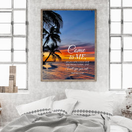Matthew 11:28 Bibel Verse Palmen Sonnenuntergang Poster