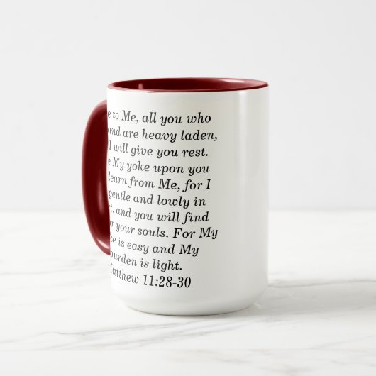 Matthew 11:28 Custom Scripture Two-Tone Coffee Tas Tasse (Vorderseite Links)