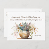 Matthew 11:28 Jesus sagte, Komm zu mir Bibel Verse Postkarte (Vorne/Hinten)