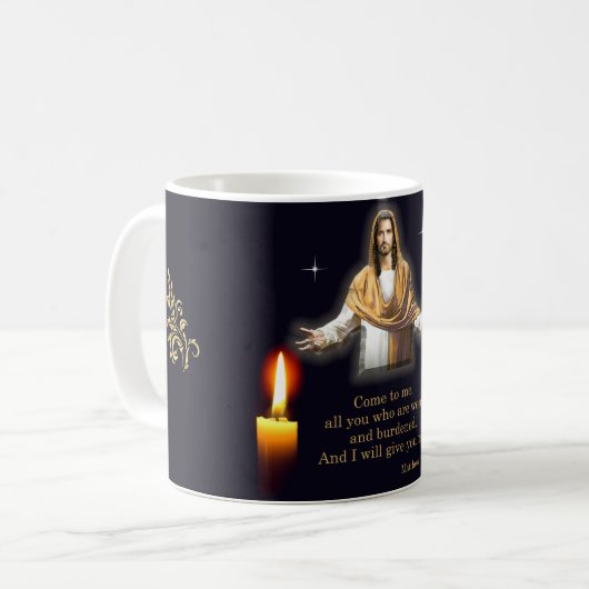 Matthew 11:28 kaffeetasse (Vorderseite Links)