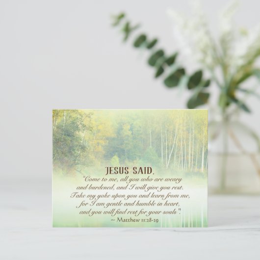 Matthew 11:28 Komm zu mir, ich werde dir Erholung  Postkarte (Stehend Vorderseite)