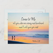 Matthew 11:28 Kommt zu mir alle, die leide Bibel s Postkarte (Vorne/Hinten)