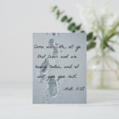 Matthew 11:28 kommt zu mir, alles ihr, das ihr arb postkarte (Stehend Vorderseite)