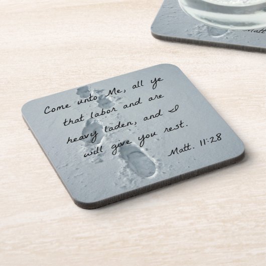 Matthew 11:28 kommt zu mir, alles ihr, das ihr arb untersetzer (Linke Seite)