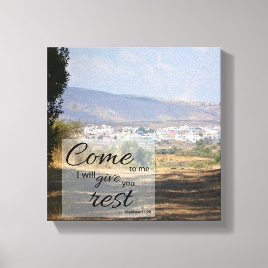 Matthew 11:28 Leinwanddruck | Dir Ruhe geben (Vorderseite)