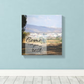 Matthew 11:28 Leinwanddruck | Dir Ruhe geben (Insitu (Holzboden))