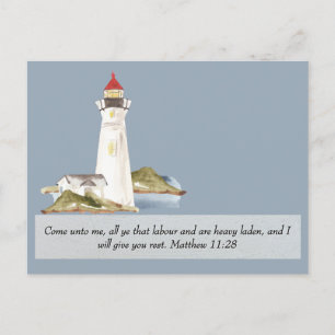 Matthew 11:28 Leuchtturm bald gut Postkarte