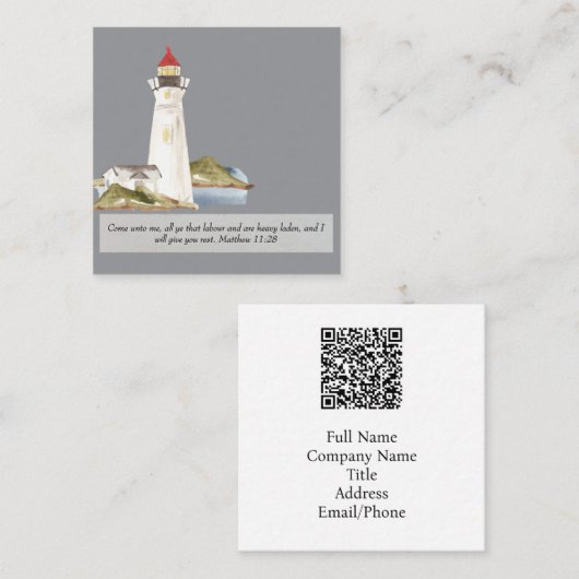 Matthew 11:28 Leuchtturm Quadratische Visitenkarte (Vorne/Hinten)