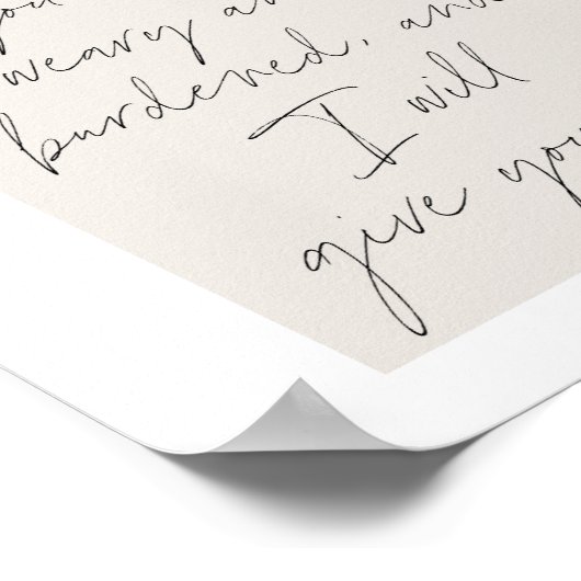 Matthew 11:28 Minimal Boho Beige Arch Script Poster (Ecke)