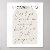 Matthew 11:28 Minimal Boho Beige Arch Script Poster (Vorne)