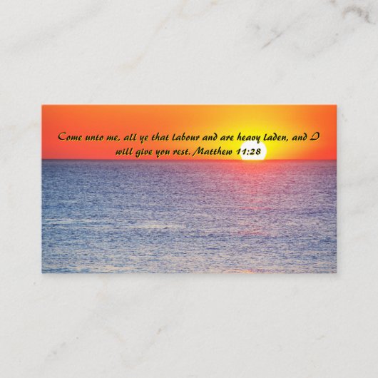 Matthew 11:28 Ocean Red Sunset QR-Code Visitenkarte (Vorderseite)