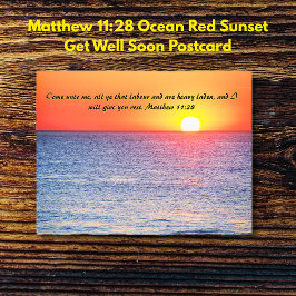 Matthew 11:28 Roter Sonnenuntergang im Ozean bald Postkarte