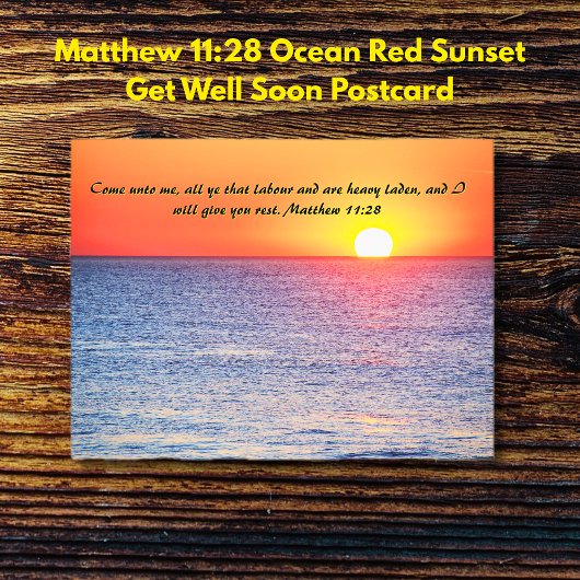 Matthew 11:28 Roter Sonnenuntergang im Ozean bald Postkarte