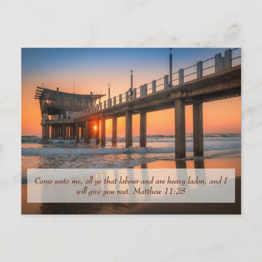 Matthew 11:28 Sunset Pier gut machen Postkarte (Vorderseite)