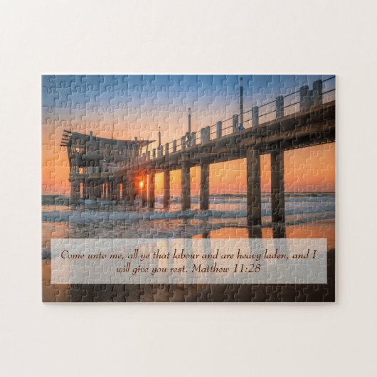 Matthew 11:28 Sunset Pier Puzzle (Horizontal)